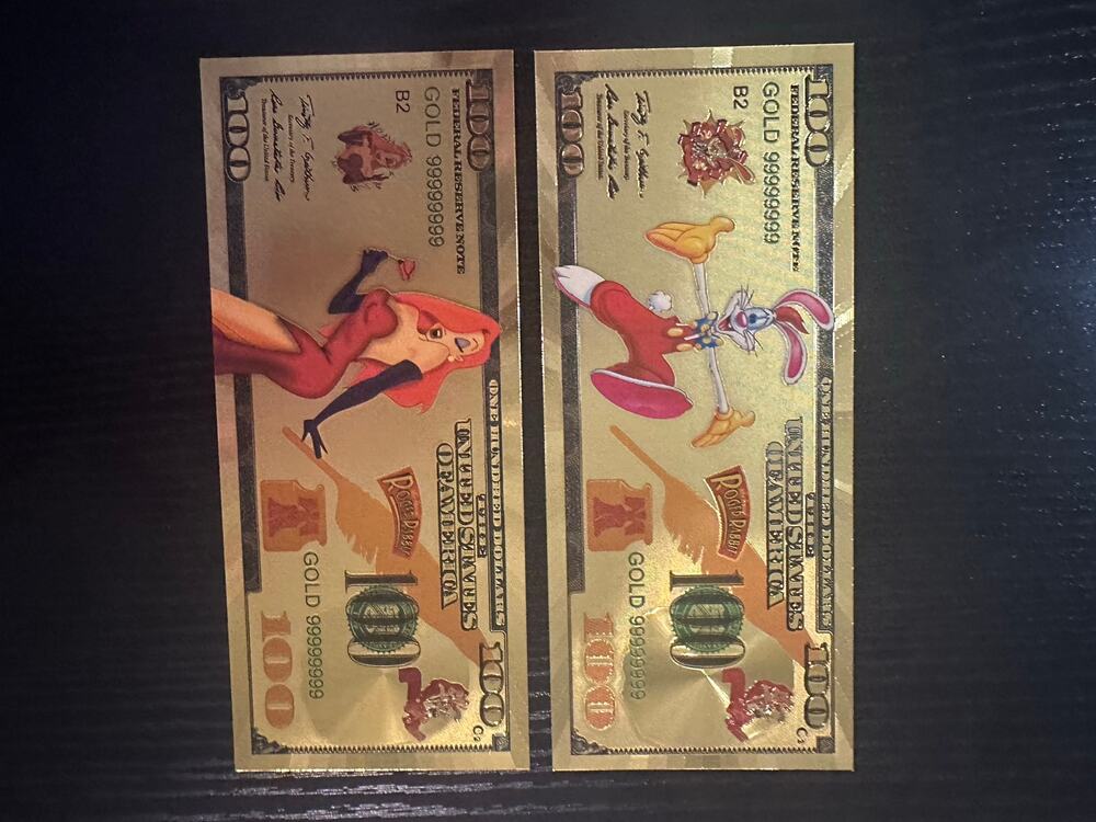Roger Rabbit Jessica Rabbit Gold Foil Novelty Notes 2 Piece Set